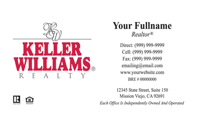 Keller Williams Business Card – horizontal - white design Keller Williams business card - KW-1-WHITE