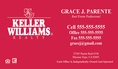Keller Williams Business Card – horizontal - RED - KW-2-RED