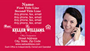 Keller Williams Business Card – horizontal - red design business card with agent photo - KW-1-RED-PHOTO